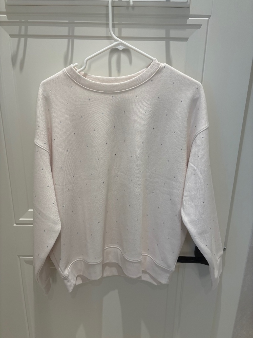 White Rhinestone Embellished Crewneck Sweatshirt